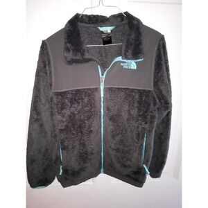 North Face Jacket Youth Girls L (14-16) Fuzzy Gray Fleece Full‎ Zip Soft EUC
